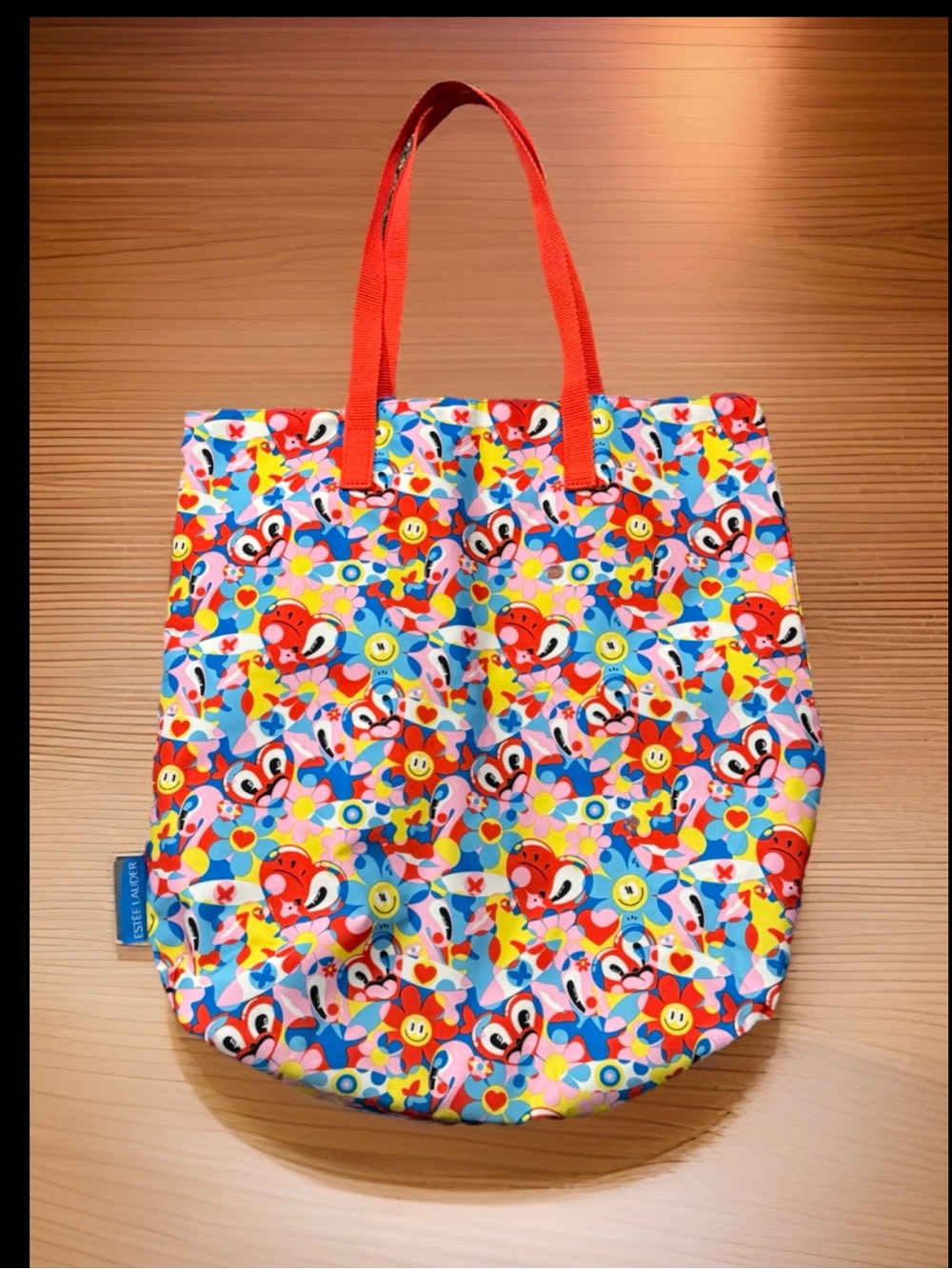 Estée Lauder Hattie Colorful Cartoon Reversible Floral Tote with Red Handles